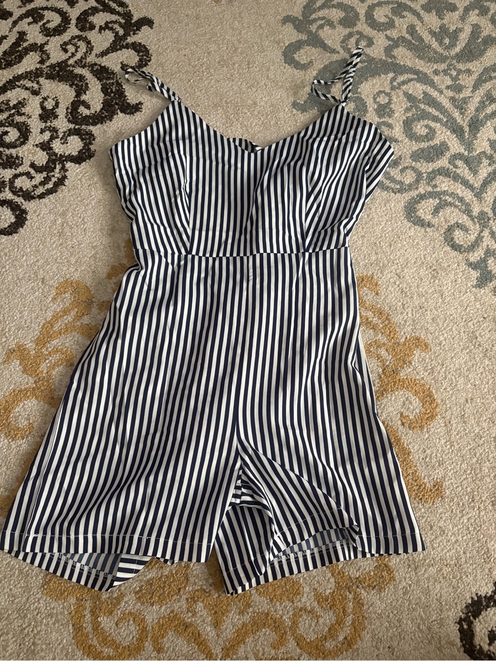 Striped Navy and White Romper